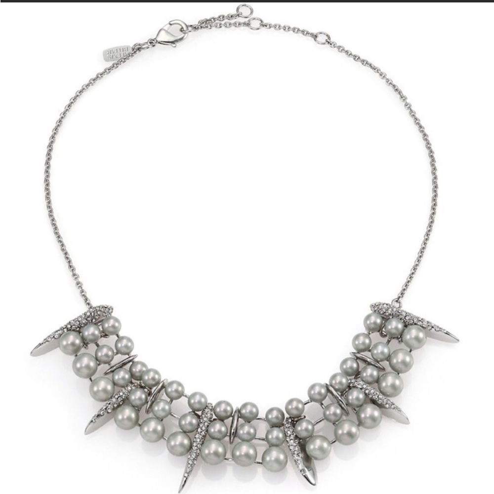 Alexis Bittar Pavé Crystal Spear & Faux Pearl Articulating Bib Necklace